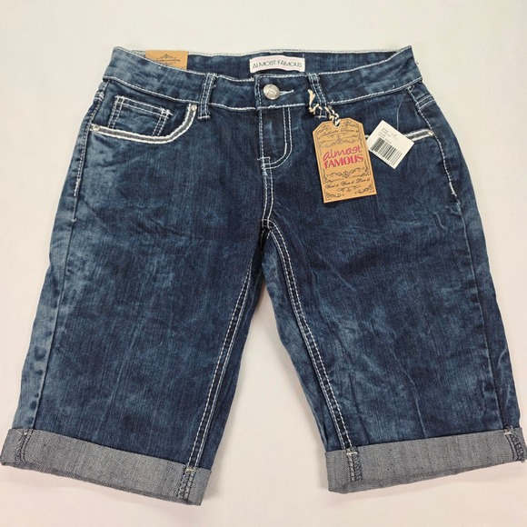 Almost Famous Pants - New Almost Famous Womens Dark Wash Cuffed Bermuda Denim Shorts Size 3 NWT